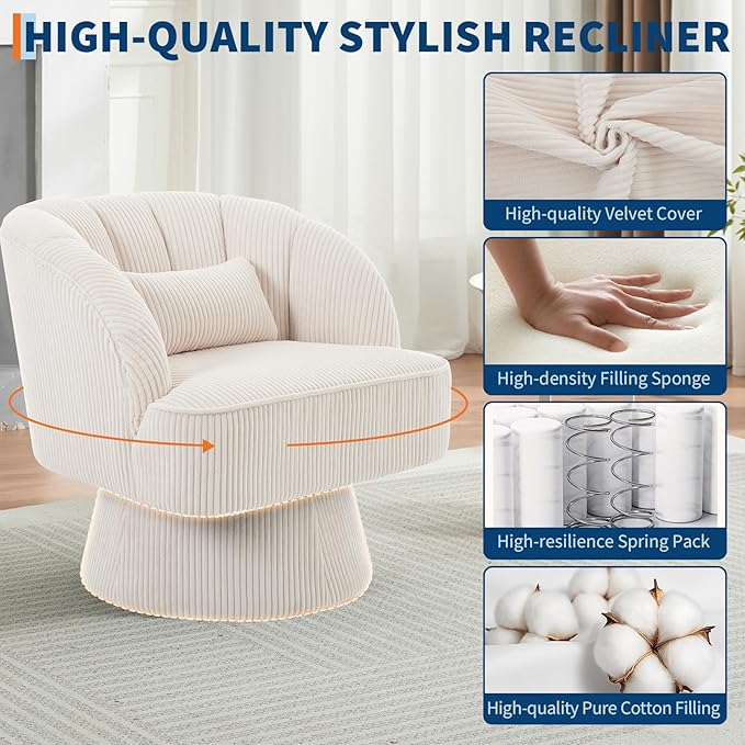 Garvee Ultra-Plush Swivel Accent Chair, 360° Barrel Lounge Chair