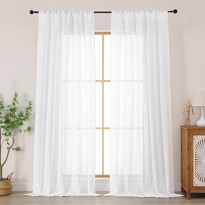 Chyhomenyc White Semi Sheer Curtains 96 Inches Long 2 Panels