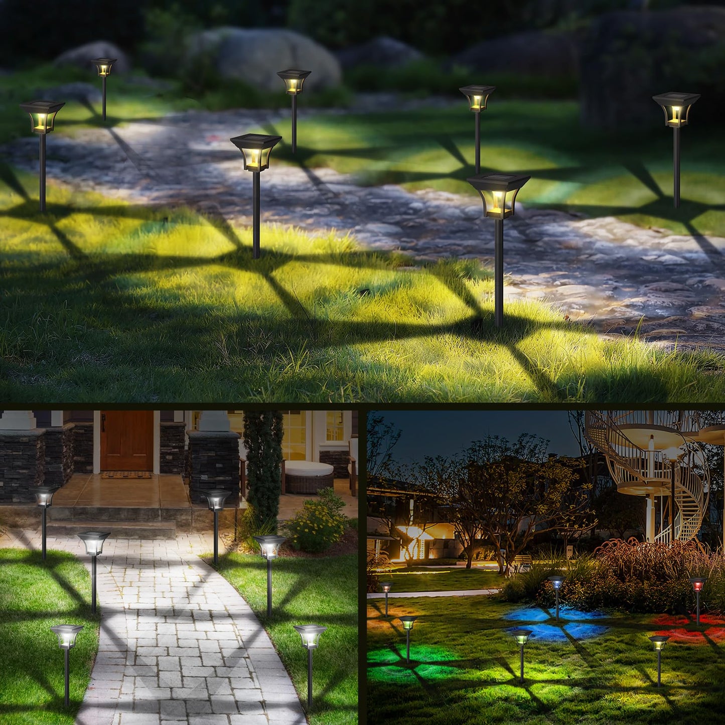 CINOTON 12 Pack RGBCW Solar Pathway Outdoor Lights, 3 Lighting Modes Solar LED Garden Lights, IP65 Waterproof Outside Solar Powered Landscape Lighting for Planter Lawn Pool Balcony RGB/Warm/Cold White