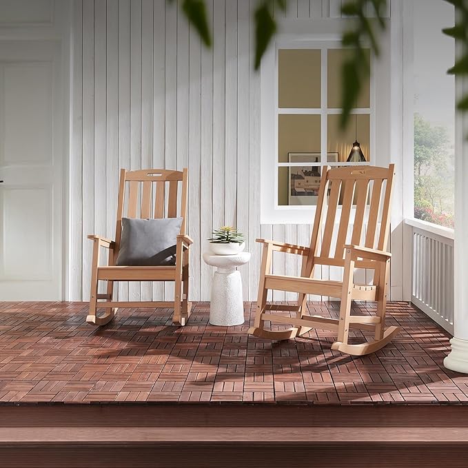 Psilvam Oversized Outdoor Rocking Chair Set of 2, Porch Rocker