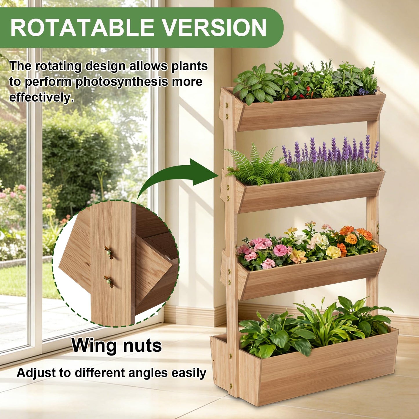 Baotree 4 Tiers Vertical Wooden Raised Garden Bed, Tiered Standing Garden Planters Outdoor, Garden Tower Wooden Planter Box for Planting Herbs Flowers Vegetables Indoor Outdoor Gardening