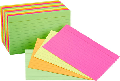 Amazon Basics Ruled Index Flash Cards for Studying and Note Taking, Assorted Neon Colored, 3x5 Inch, 300-Count