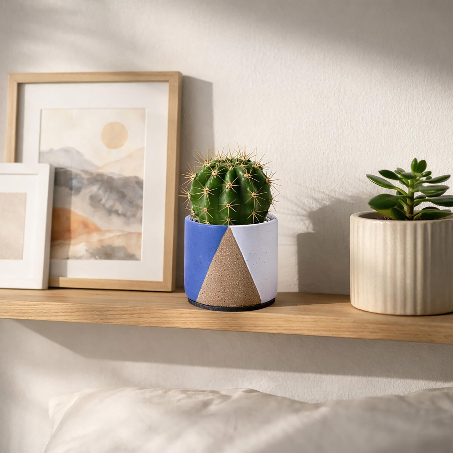 D'vine Dev 3.5" Stoneware Cachepot Planter with 3" Clear Nursery Pot & Detachable Saucer – Indoor Plant Pot with Drainage for Bottom Watering & Root Visibility, Cobalt Canyon, Set of 2, 93-V-A-3