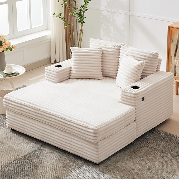 GarveeHome 60-inchOversized Chaise Lounge Chair Indoor, Comfy Corduroy Lounge