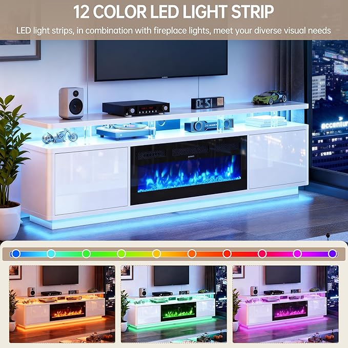 MXV 70" Fireplace TV Stand for TVs up to 80", Entertainment Center