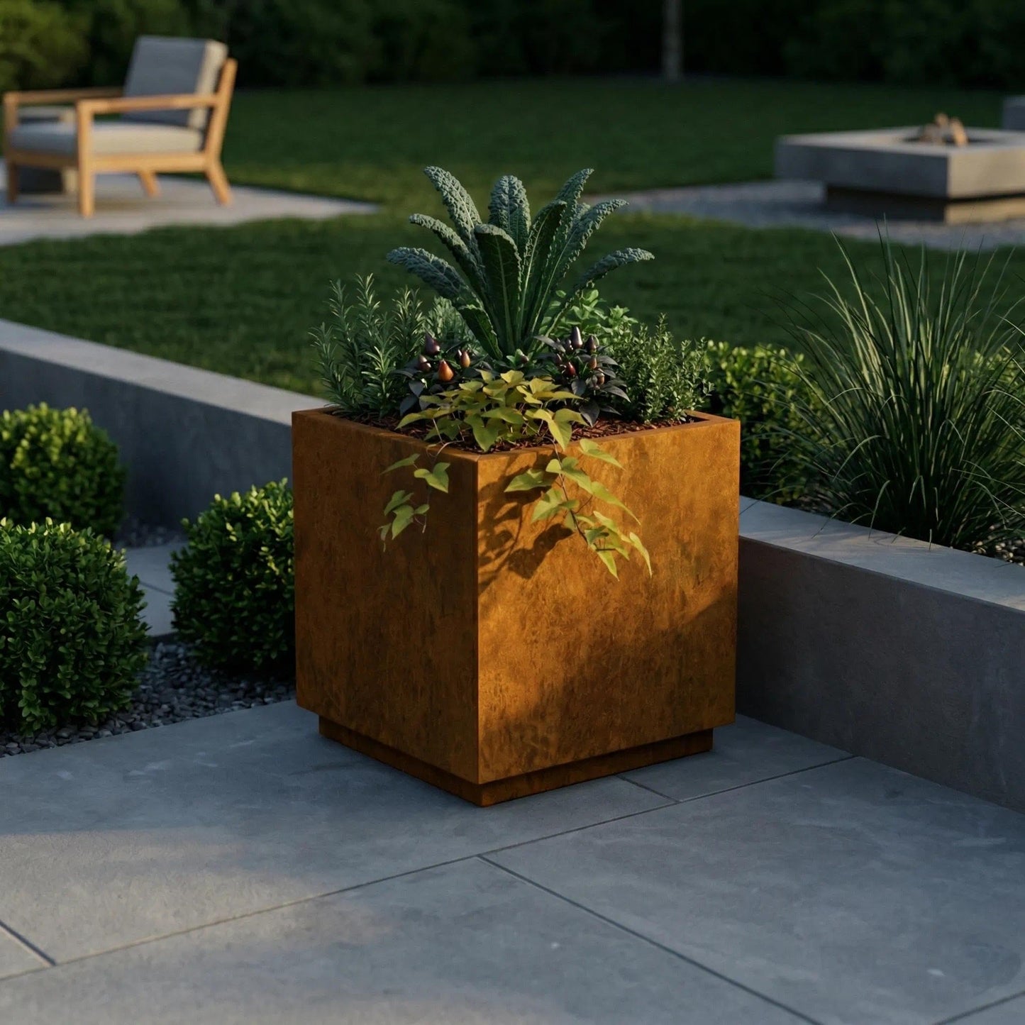 Decoroca Corten Steel Planters Outdoor - Large Rectangular Planter Box - Rust-Resistant Decor for Patio & Garden - US-Design Naturally Rusting (21" H x 20" W x 20" L)