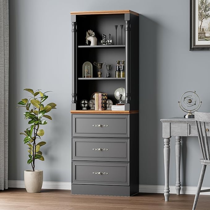 Bookshelf with Drawers, Floor Standing Display Storage Cabinet