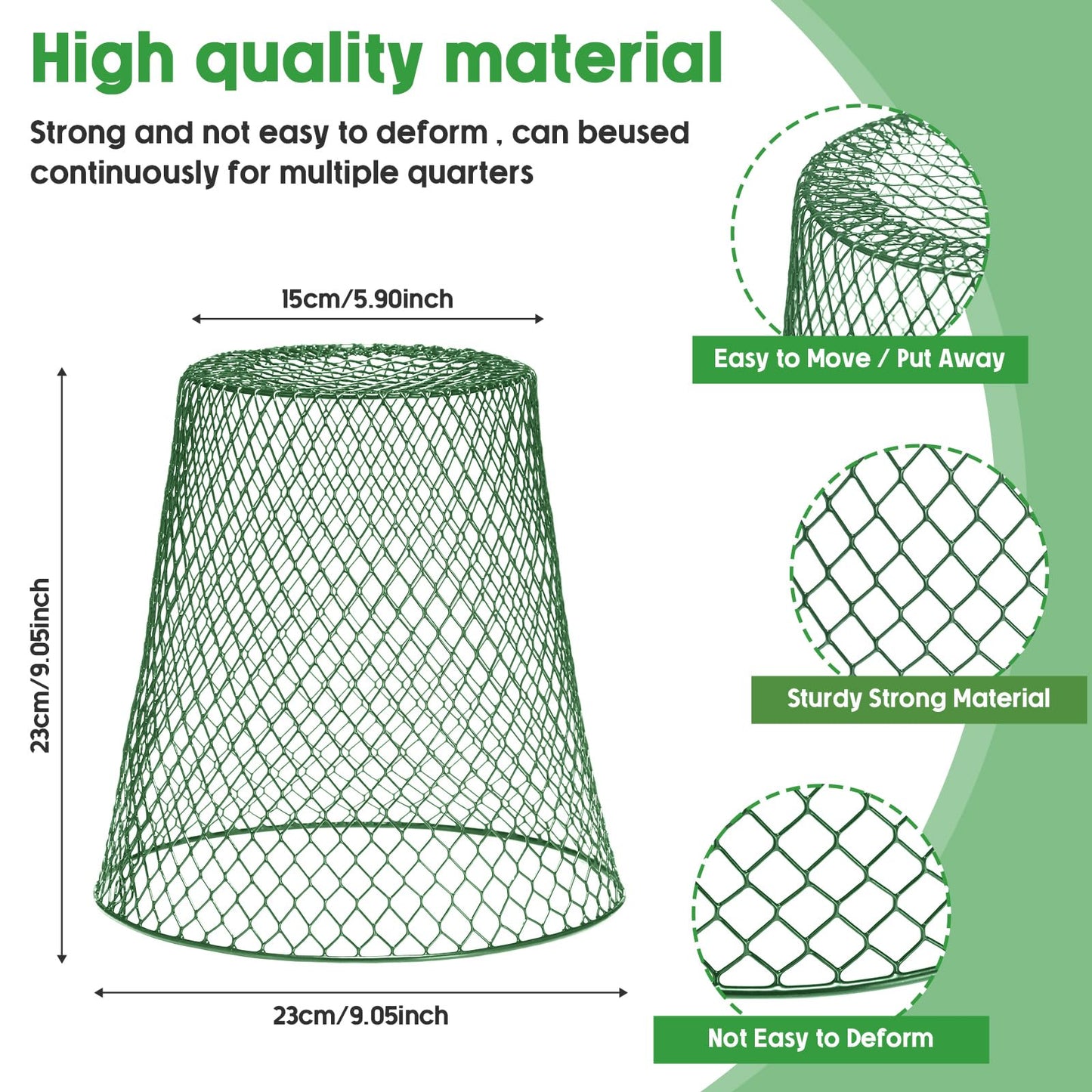 Geosar 30 Pcs 9 Inch Chicken Wire Cloche Plant Protector Cover Metal Garden Cloche Netting Protection Cages Vegetables Flowers with Garden Stakes Avoiding Chicken Rabbit Squirrels Birds (Green)