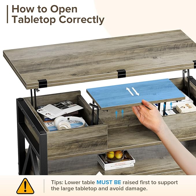 Memobarco 40" Lift Top Coffee Table, 4 in 1 Multi-Function Lift Coffee Tables