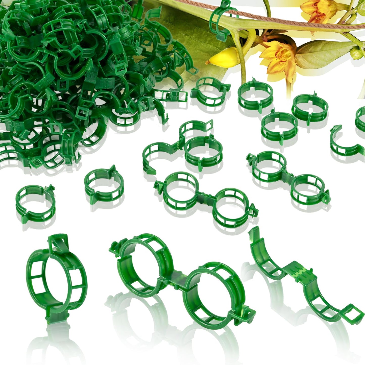 owandan 200Pcs Secured Plant Support Clips - Tomato Clips for String Trellis, Grape Vine Grid Clamp for Garden Netting Climbing Plants, Fixing Stem and Vine (Green)