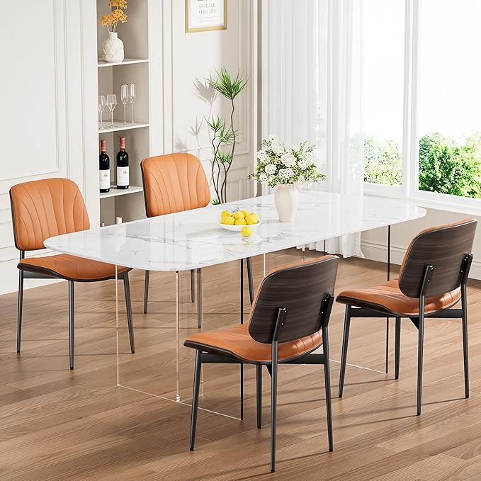REONEY Dining Chairs Set of 2, Mid-Century Modern Upholstered PU Leather Chairs