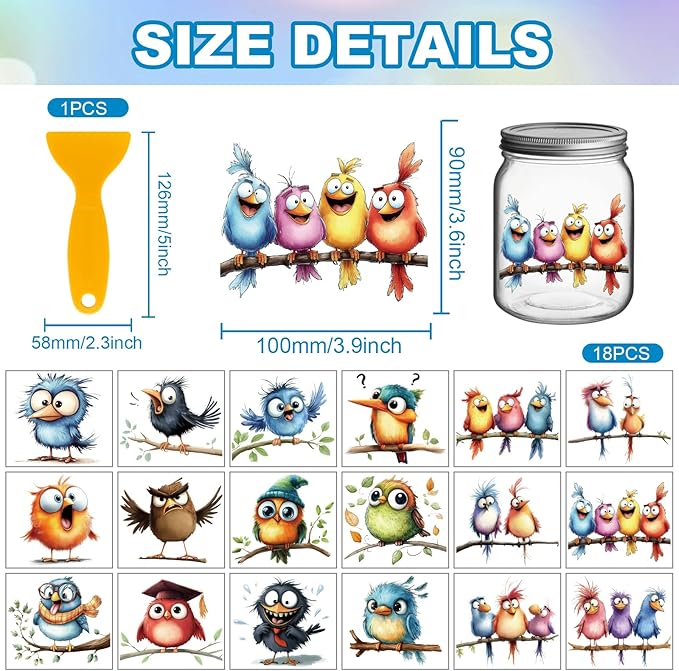 GLOBLELAND 18 Sheets Funny Birds Rub on Transfer 3.9x3.6inch Colorful Animals