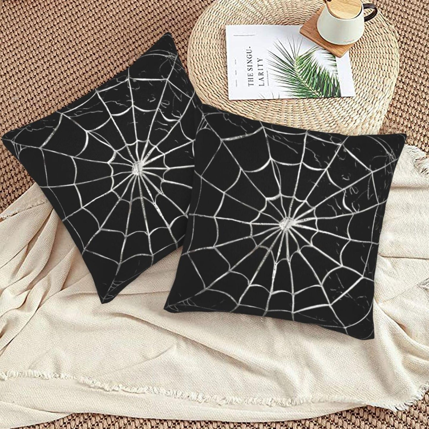 Jbofyee Black and White Spider Web Throw Pillow Cover 18x18 Inch Halloween Spiderweb Decorative Pillow Cases Soft Throw Pillows for Living Room Bedroom Sofa Couch Cushion Cover Set of 2