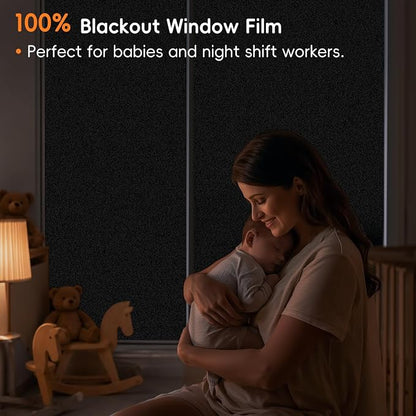 Blackout Window Privacy Film, Removable Window Cover Static Cling, Darkening Light Heat Blocking, Window Tint for Home Garage Bedroom Day Sleep, Black 29.5 Inch * 157.4 Inch
