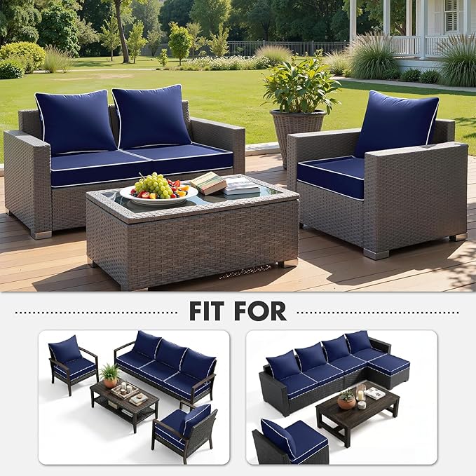 MIULEE Navy Outdoor Seat Cushion 24x24 Inch Waterproof & 3 Year Fade Resistant