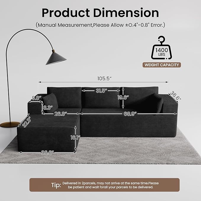 106" Cloud Sectional Boneless Couches
