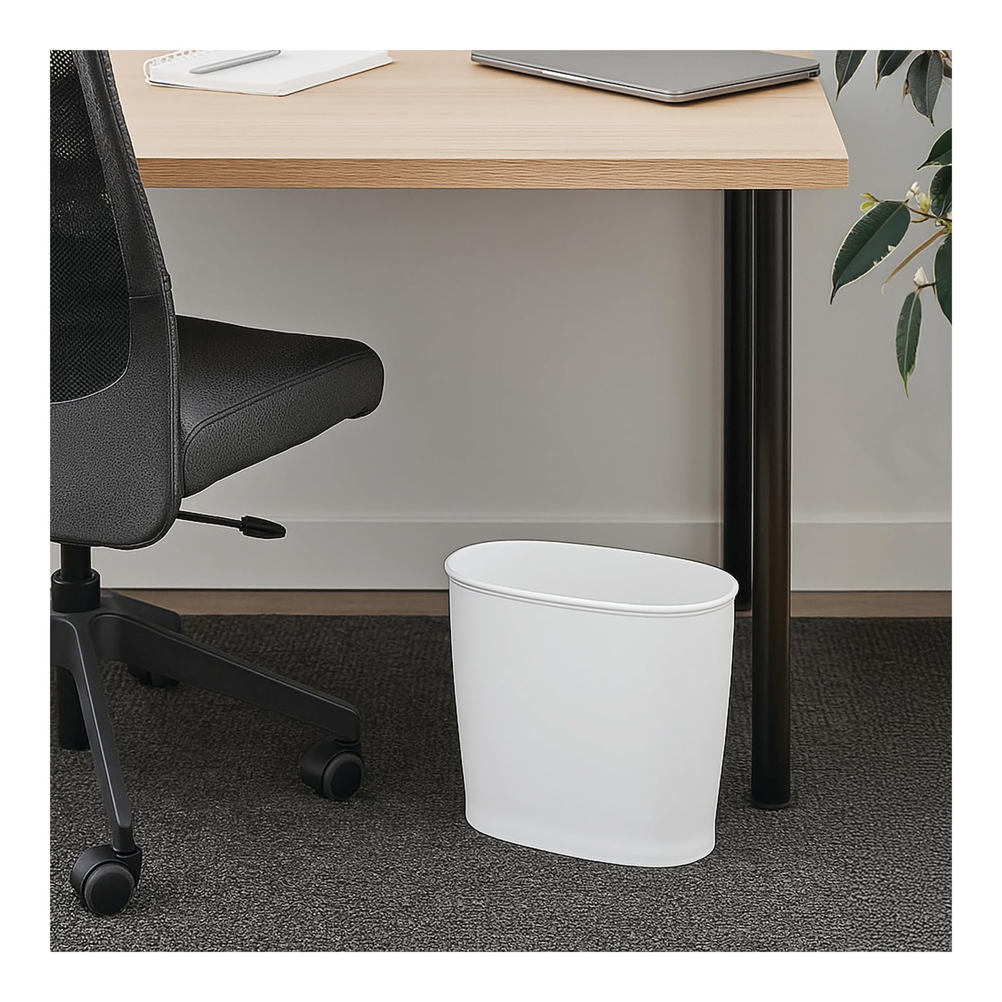 iDesign Slim Plastic Bathroom Trash Can, Small Garbage Bin for Bedroom, Office, Desk, Dorm, White
