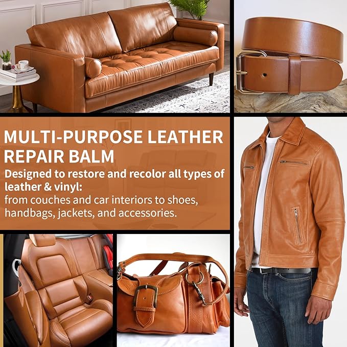 Leather Recoloring Balm and Scratch Repair Kit, Light Brown Leather Restorer