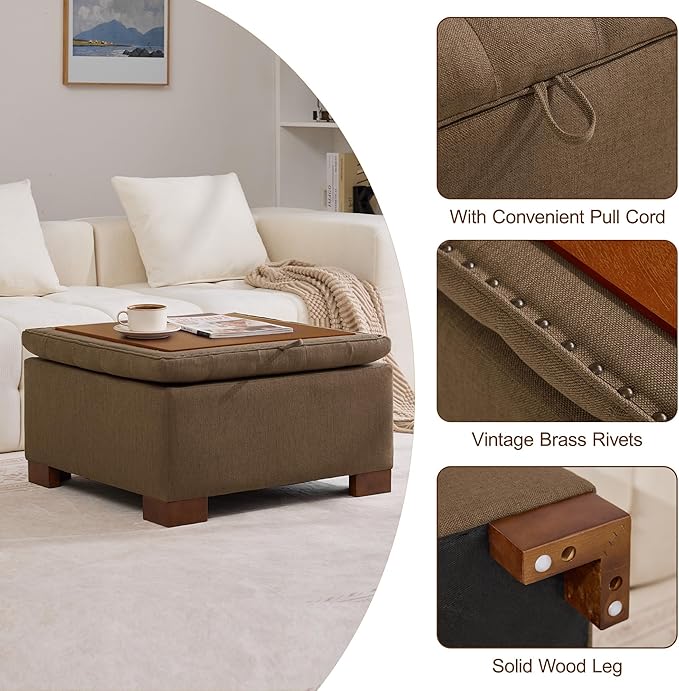 WUTUTUEE 30" Fabric Square Storage Ottoman