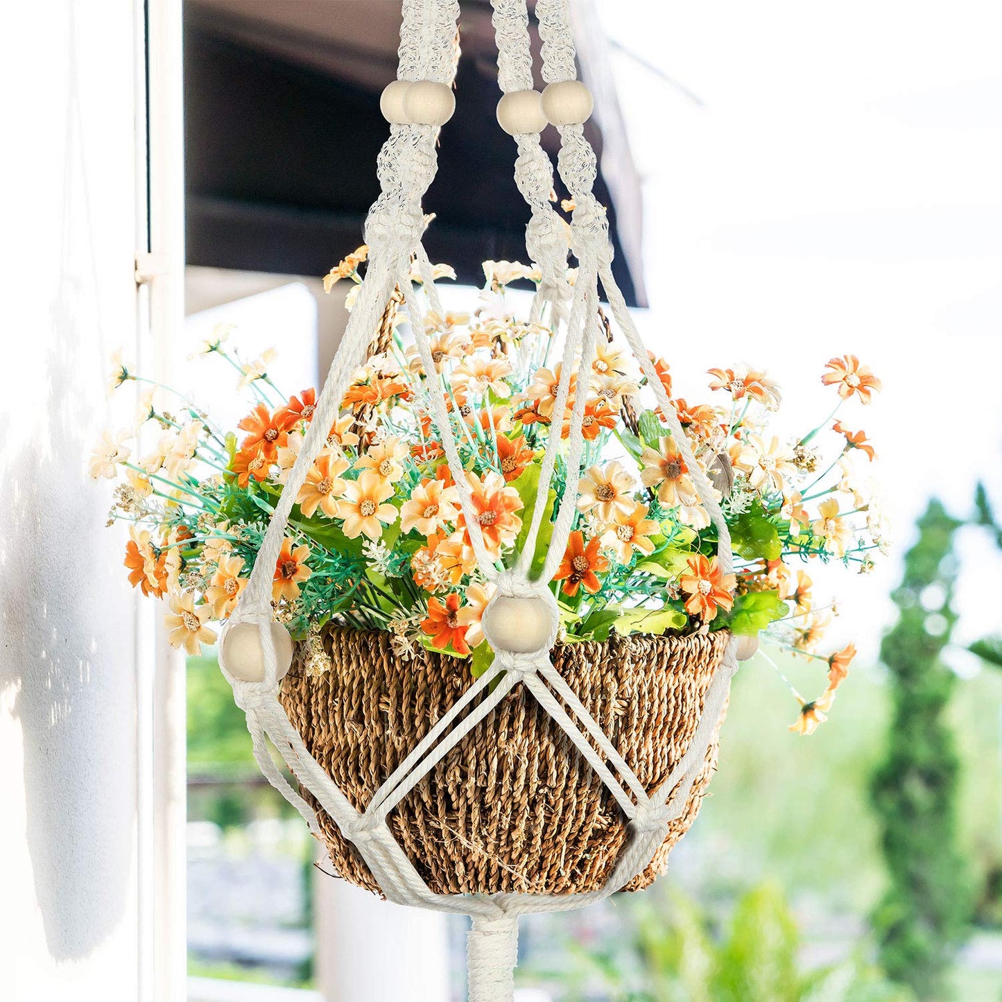 6 Pieces Macrame Plant Hangers with 6 Hooks, Different Tiers, Handmade Rope Hanging Planters Set Flower Pots Holder Stand Hanging Plant Holder for Indoor Outdoor Boho Home Decor (Creamy White)