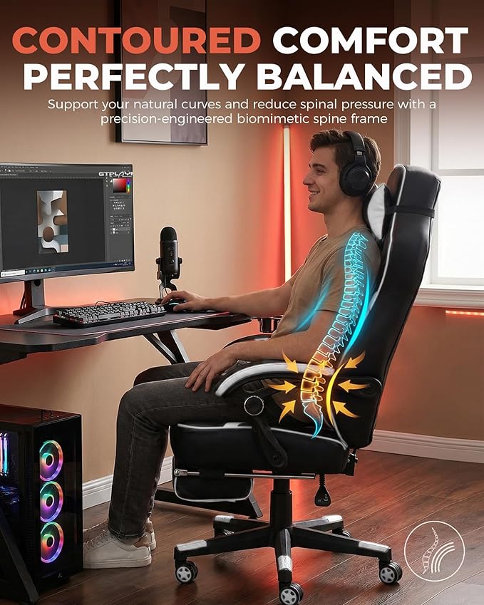 GTPLAYER Gaming Chair with Footrest, Big and Tall Game Chair 350lb Racing Style