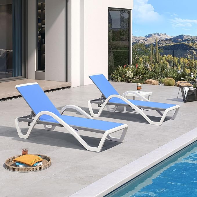 PURPLE LEAF Patio Chaise Lounge Chair Set of 3 Outside Aluminum Plastic