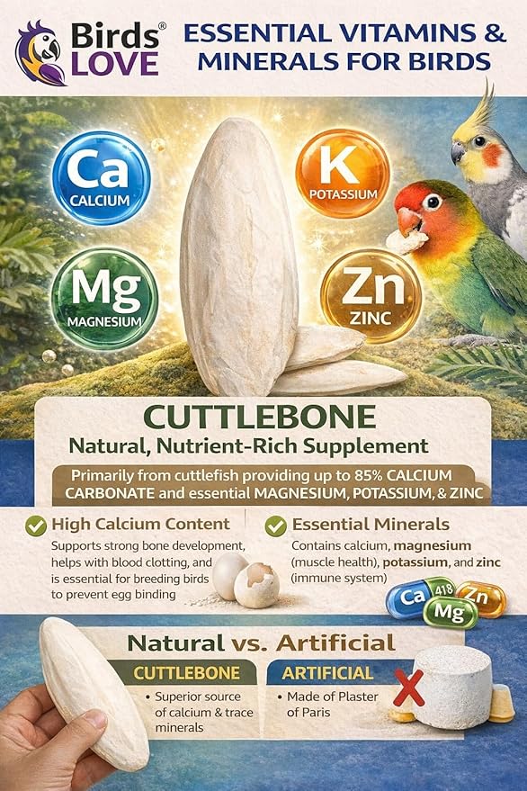 Birds LOVE 7.5-8" Cuttlebones for Birds – 100% Natural Sun-Dried Calcium & Beak Conditioning Supplement for Parakeets, Budgies, Cockatiels, Finches & Canaries – 4 lb with Holder – Made in Vietnam