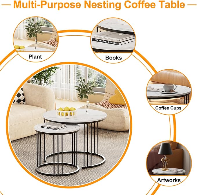 Garden 4 you Coffee Table Faux Marble Nesting Table
