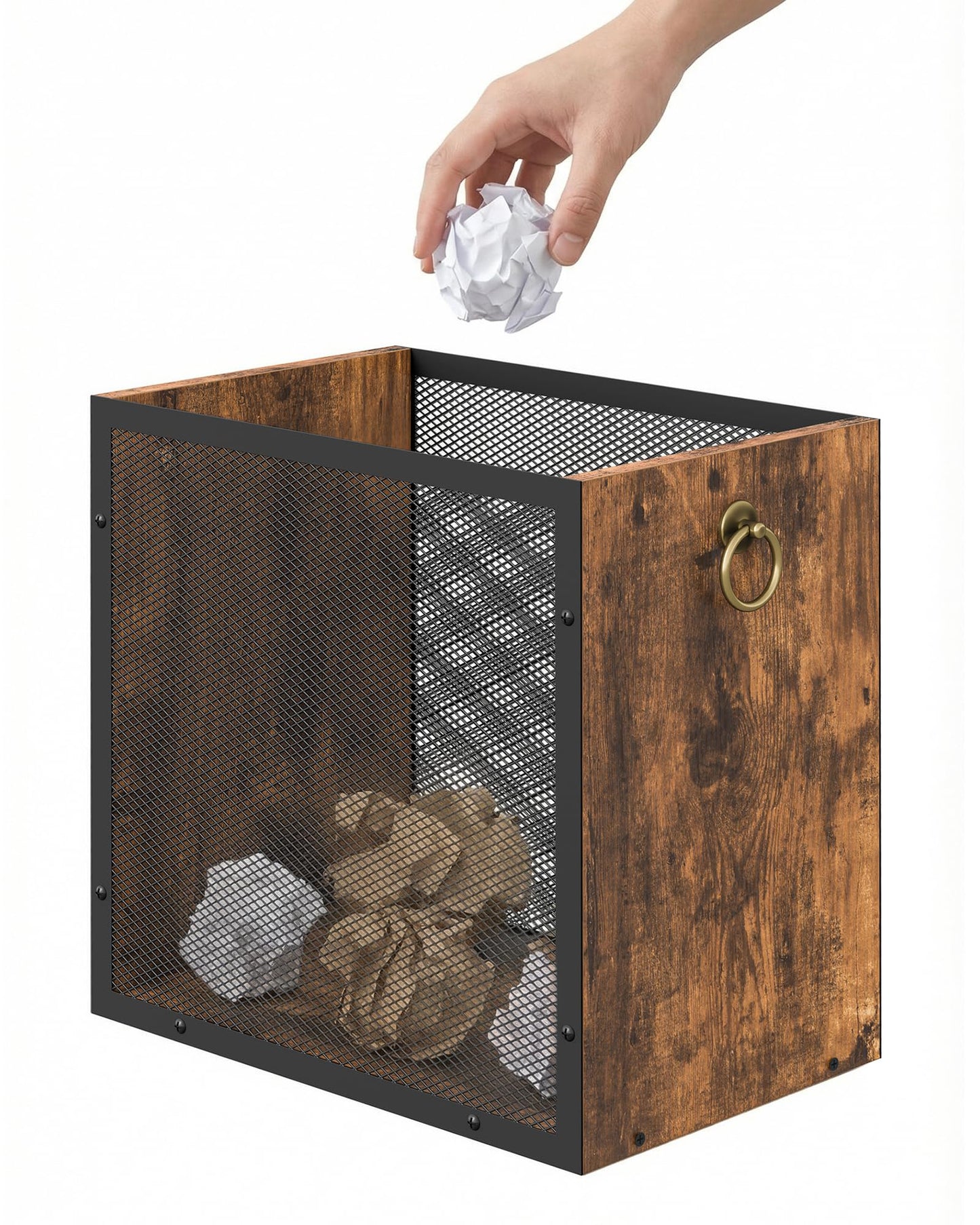 CHOEZON Waste Basket, 4.5 Gallon Rectangular Garbage Container, Trash Can, Trash Bin, for Bedroom, Office, Bathroom, Kitchen, Waste Rustic Brown and Black TCW33BF