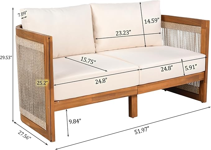 Christopher Knight Home Nesbit 4 Pieces Conversation Set, Acacia Wood Chat Set