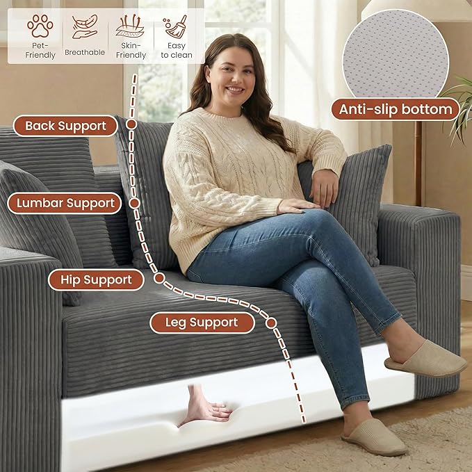 Convertible 5 in 1 Futon Sofa Bed Full Size, Corduroy Boneless Couch Sleeper