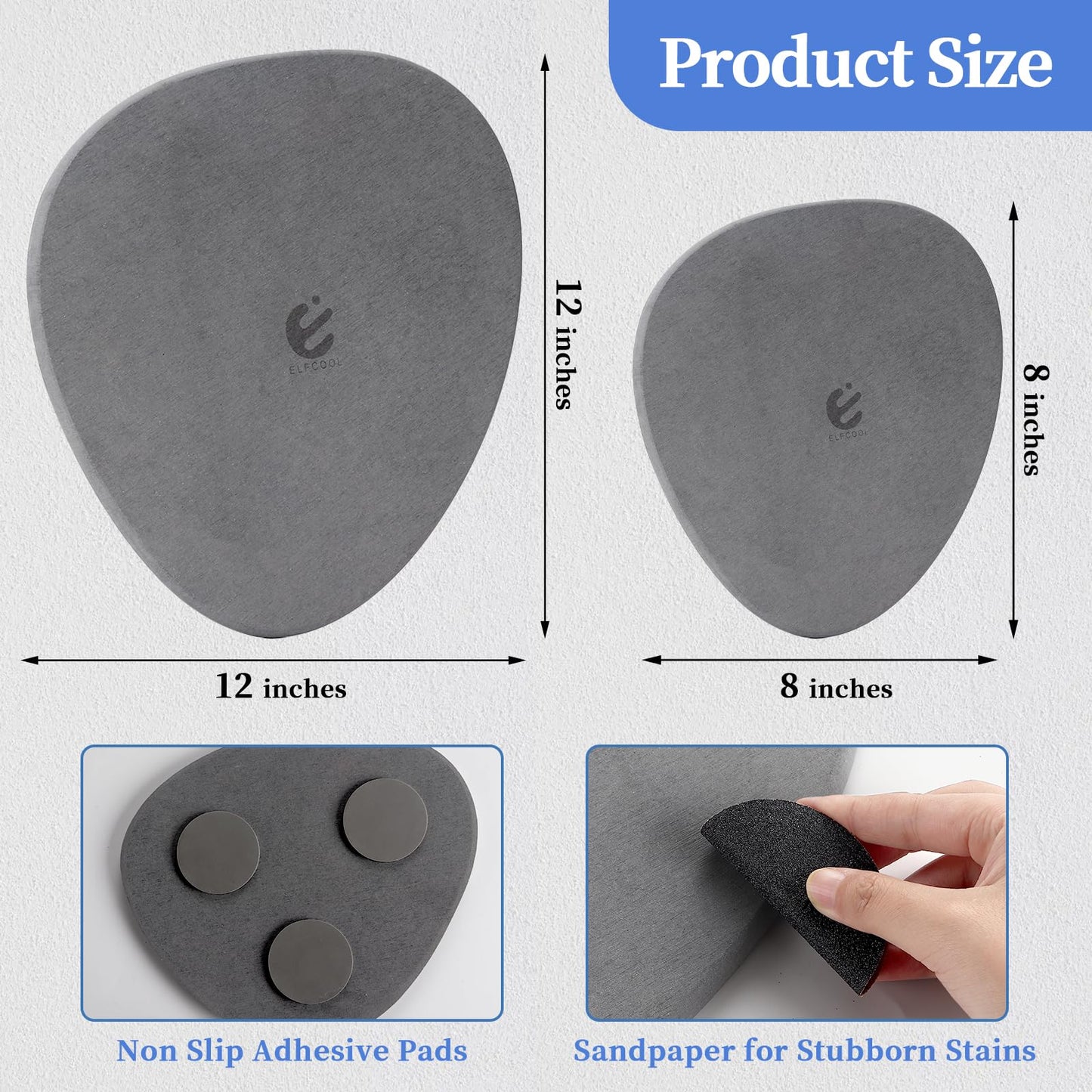 Elfcool Plant Saucer Quick Dry Absorbent Flower Pot Saucer Dirp Tray Diatomaceous Earth Mat for Indoor Outdoor Plants (8''-Dark Grey-2pack)
