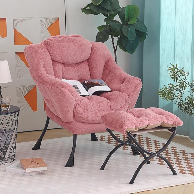 Tiita Lazy Chair with Ottoman, Comfy Leisure Sofa Reading Chair with Footrest
