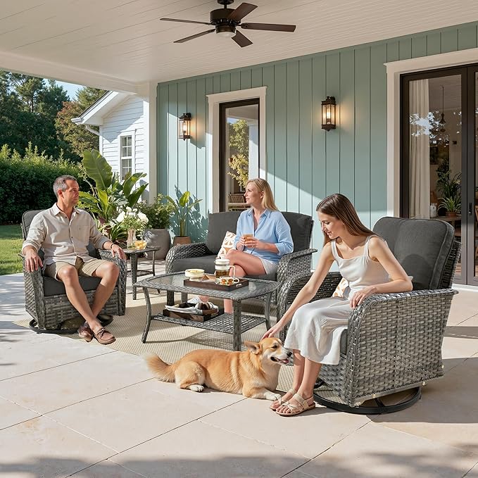 weaxty 5 Pieces Wicker Patio Furniture Set, High Back Swivel Rocker Chairs
