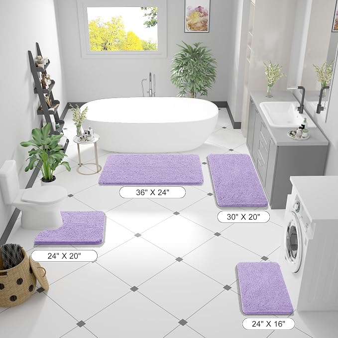 OLANLY Small Bathroom Rugs 24x16, Extra Soft Absorbent Chenille Bath Rugs, Rubber Backing Quick Dry, Machine Washable Bath Mats for Bathroom Floor, Tub and Shower, Home Decor Accessories, Lavender