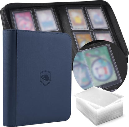 Toploader Binder, Holds 160 Toploaders, 100 Toploaders INCLUDED, 4-Pocket PU Cover Top Loader Binder for 3" x 4" Rigid Toploader, Ringless Double-Sided Toploader Card Binder for TCG, Sport Cards