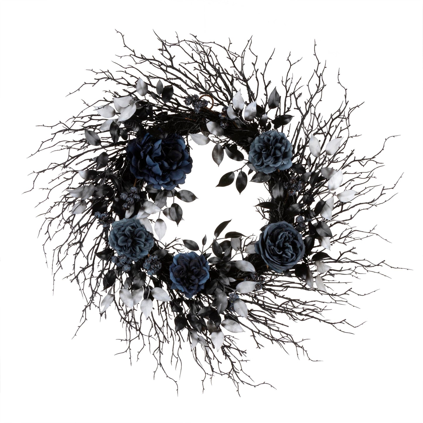 National Tree Company Artificial Deadwood and Roses Halloween Wreath, Black, 24 inch