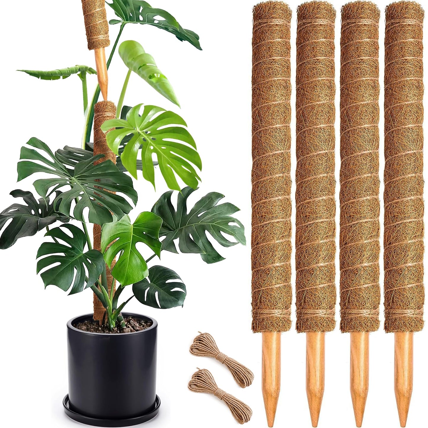 Soupiar 4 Pack 22 Inch Stackable Moss Pole - Thick & Sturdy Natural Coir Totem Plant Support & Garden Stakes for Monstera & Pothos, Indoor Climbing Vining Houseplants, 70" H Max