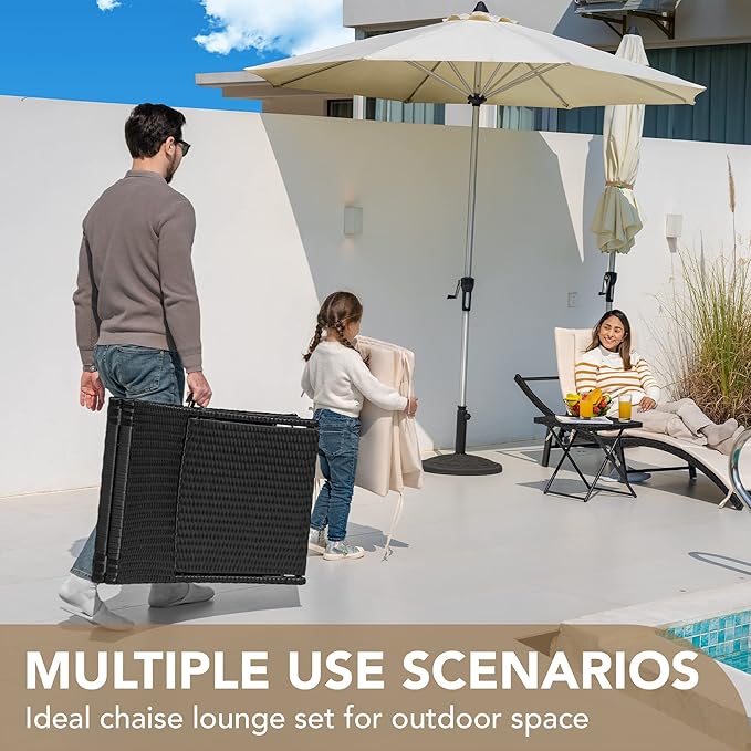 Devoko Patio Chaise Lounge Sets Outdoor Rattan Adjustable Back 3 Pieces