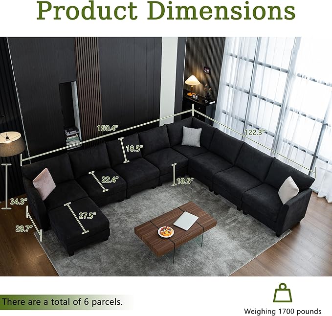 150.4" Large Sectional Couches for Living Room, 8 Seater L Shaped Modular