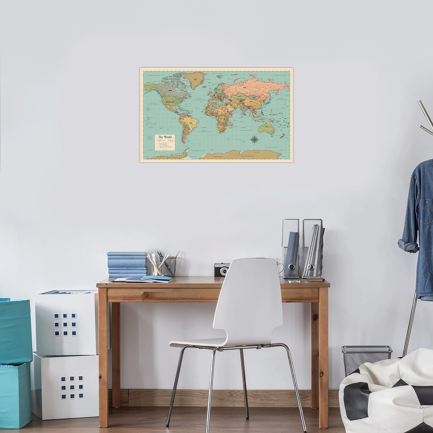 2 Pack - World Map Poster & USA Map Chart [Tan/Color] (LAMINATED, 18” x 29”)