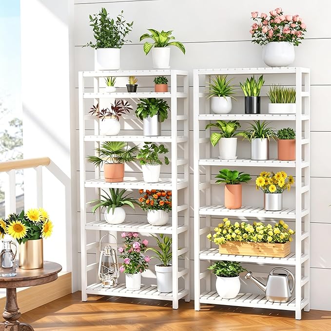 VASMIA 6-Tier Bamboo Shelf, Bamboo Storage Shelving Unit, Tall Bookcase