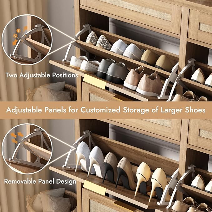 HOKYHOKY Large Rattan Shoe Storage Cabinet