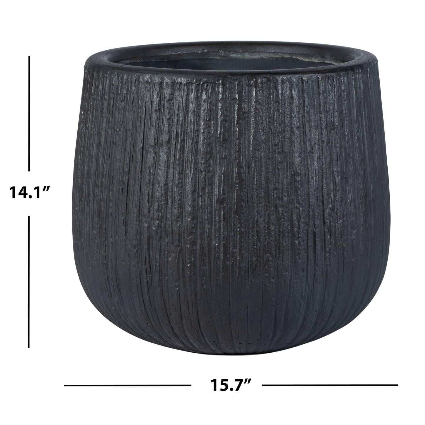SAFAVIEH Outdoor - Francia Black Concrete Ficonstone Planter Pot with Drainage Hole, Frost Resistant Garden Planter for Patio, Deck, Indoor Outdoor Use, 15.7" W x 15.7" D x 14" H (PAT1523A)