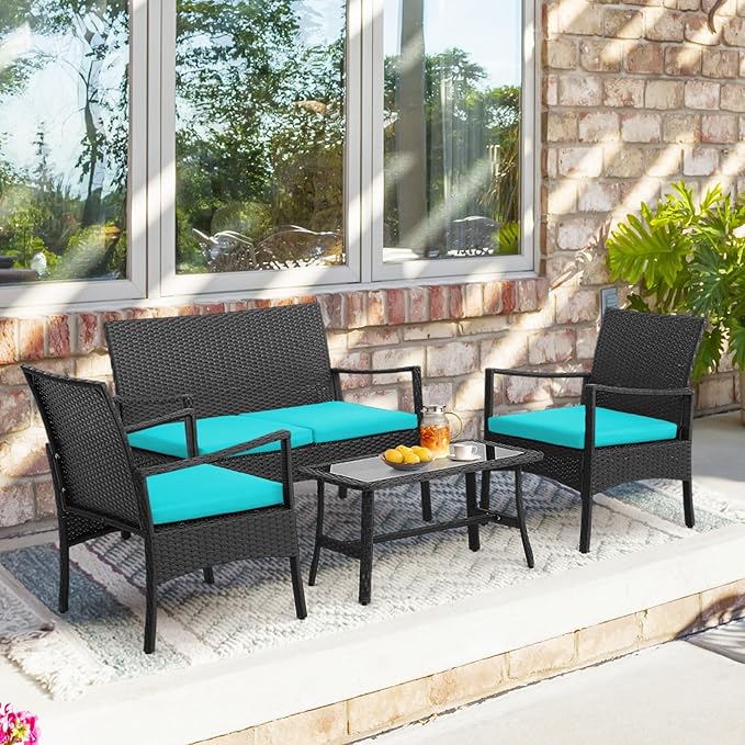 Tangkula 8 Pieces Rattan Conversation Set, Patio Sofa Couch Set