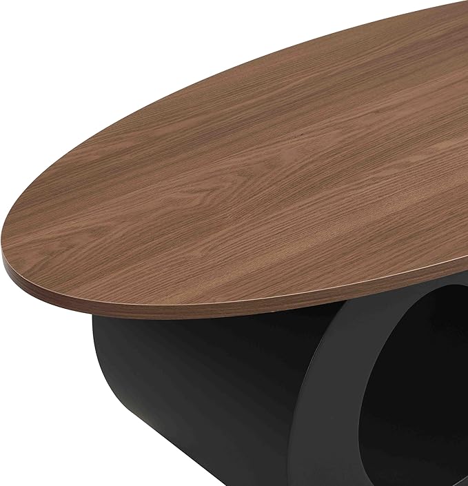 Modern Oval Coffee Table Set of 2, Wood Nesting Coffee Tables