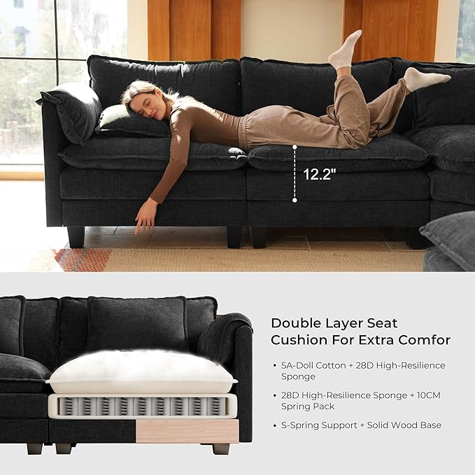 ELUCHANG 114" Oversized V-Shaped Cloud Couch Modular Sectional Sofa