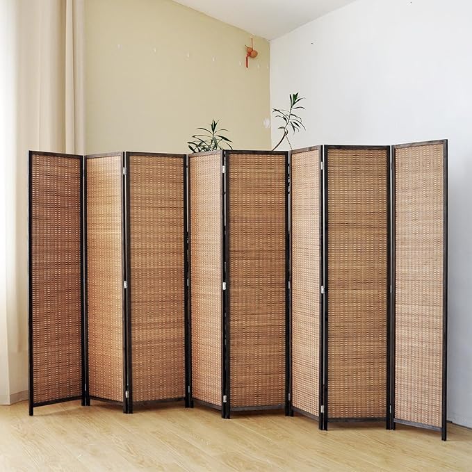 8 Panel Bamboo Room Divider Screen, 5.6 FT Tall Bamboo Divider Folding Panel