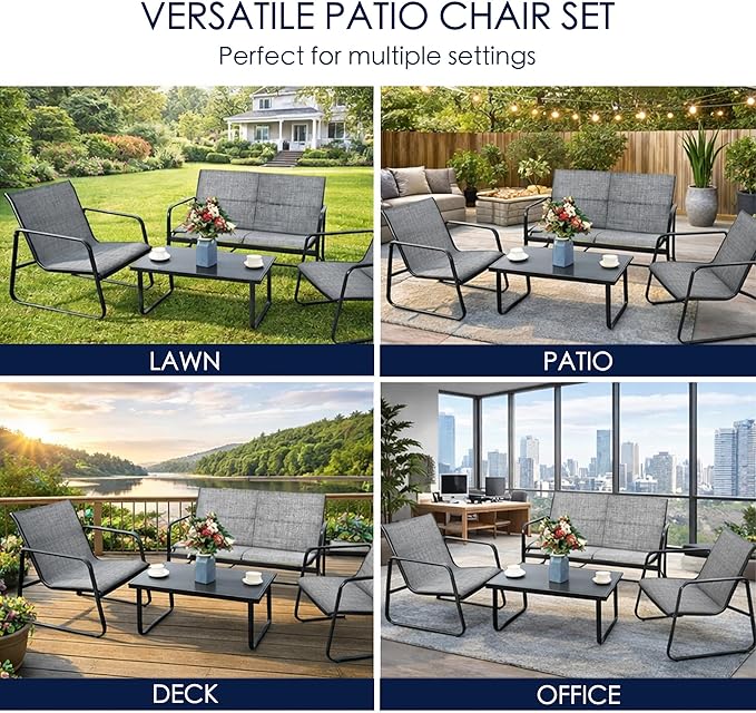 Kozyard Sofia 4-Piece Patio Conversation Set, Outdoor Furniture Set