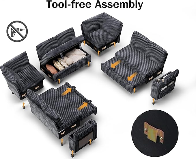 Vipbear 111" Modular Sectional Sleeper Sofa